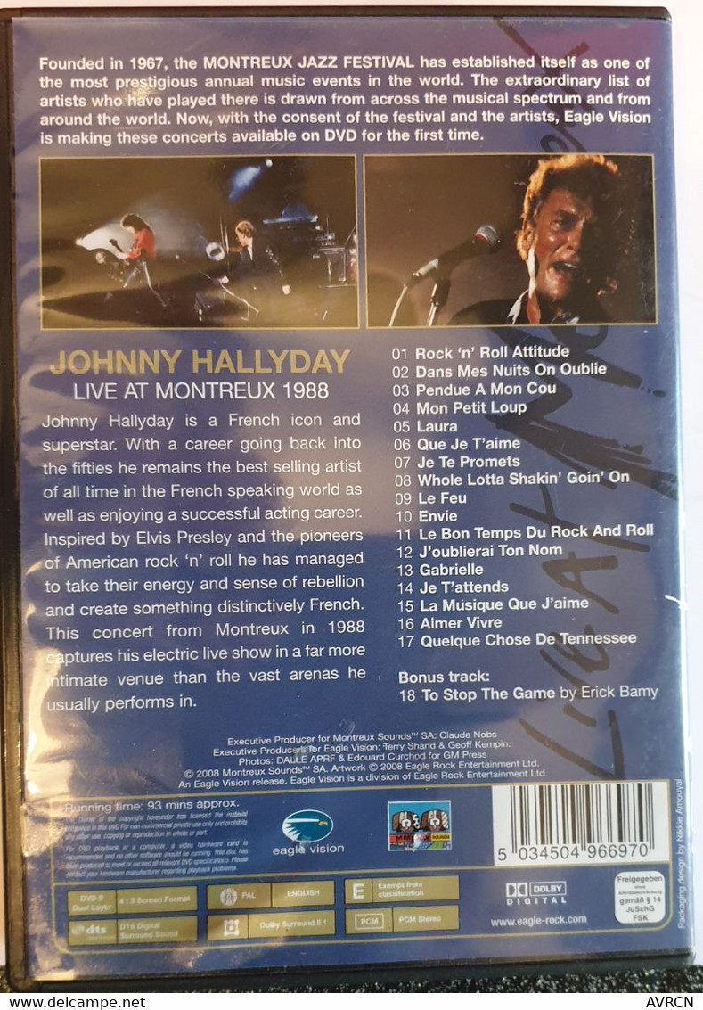 JOHNNY HALLYDAY LIVE AT MONTREUX 1988  ALBUM DVD Eagle EREDV669 - Music On DVD