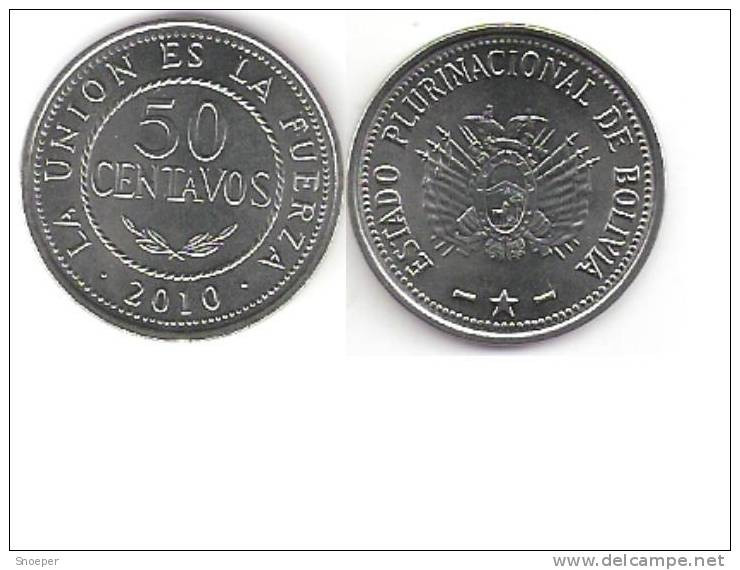 Bolivia 50 Centavos 2010 , Km 216!!!unc!!!! *new Denomination  :estado Plurinacional De Bolivia - Bolivie