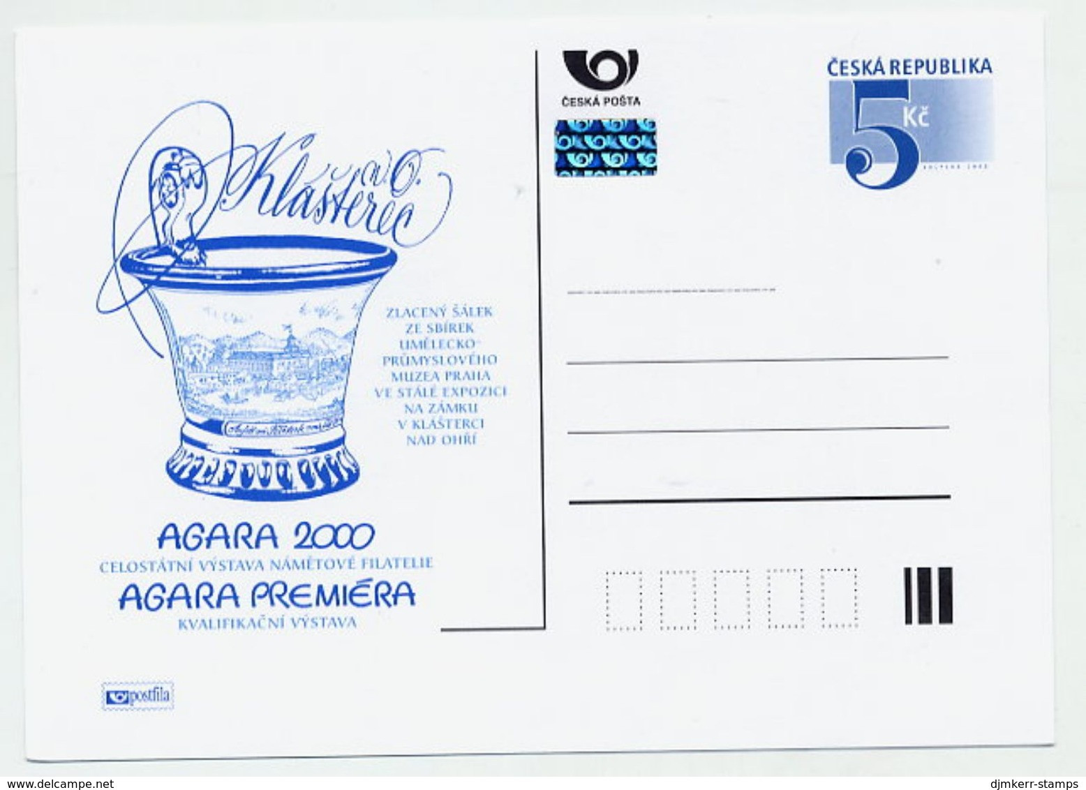 CZECH REPUBLIC 2000 5 Kc AGARA 2000 Exhibition Unused.  Michel P54-A1 - Cartes Postales