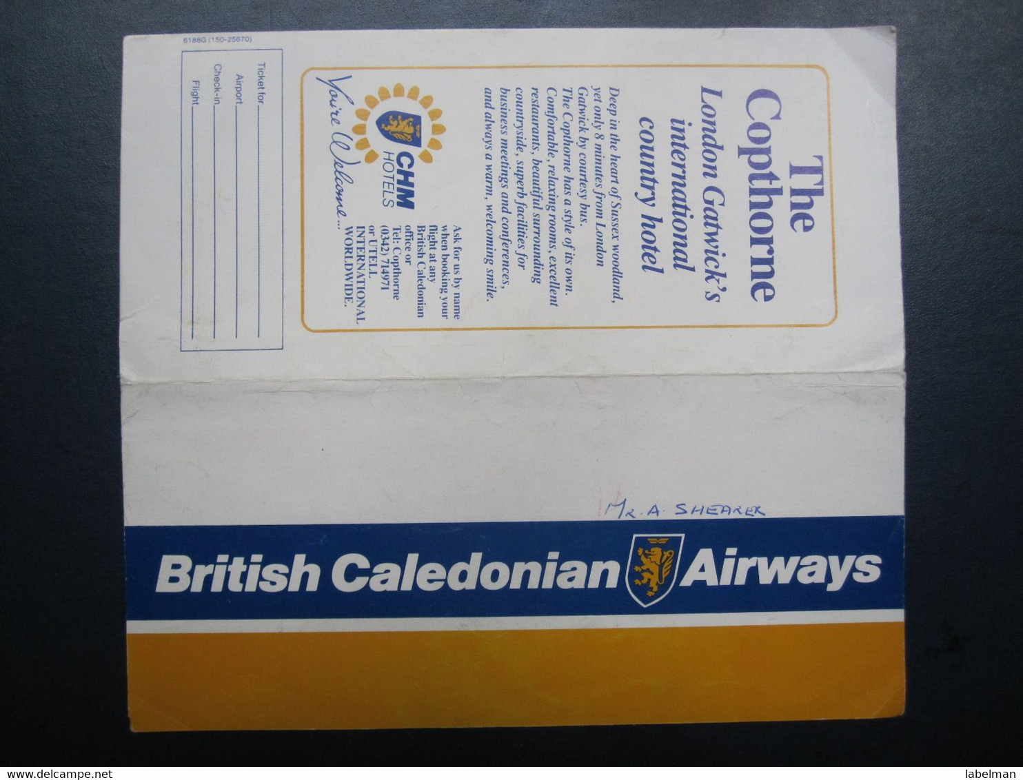 BRITISH CALEDONIAN UK AVIATION AIRWAYS AIRLINE TICKET HOLDER BOOKLET VIP TAG LUGGAGE BAGGAGE PLANE AIRCRAFT AIRPORT - Mondo