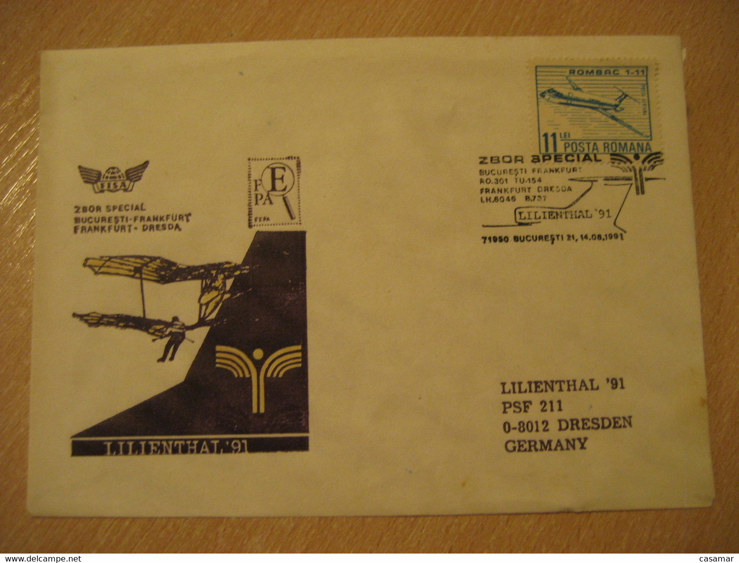 BUCHAREST Dresden Frankfurt 1991 ZBOR Special FISA Flight Cancel Cover ROMANIA GERMANY - Lettres & Documents