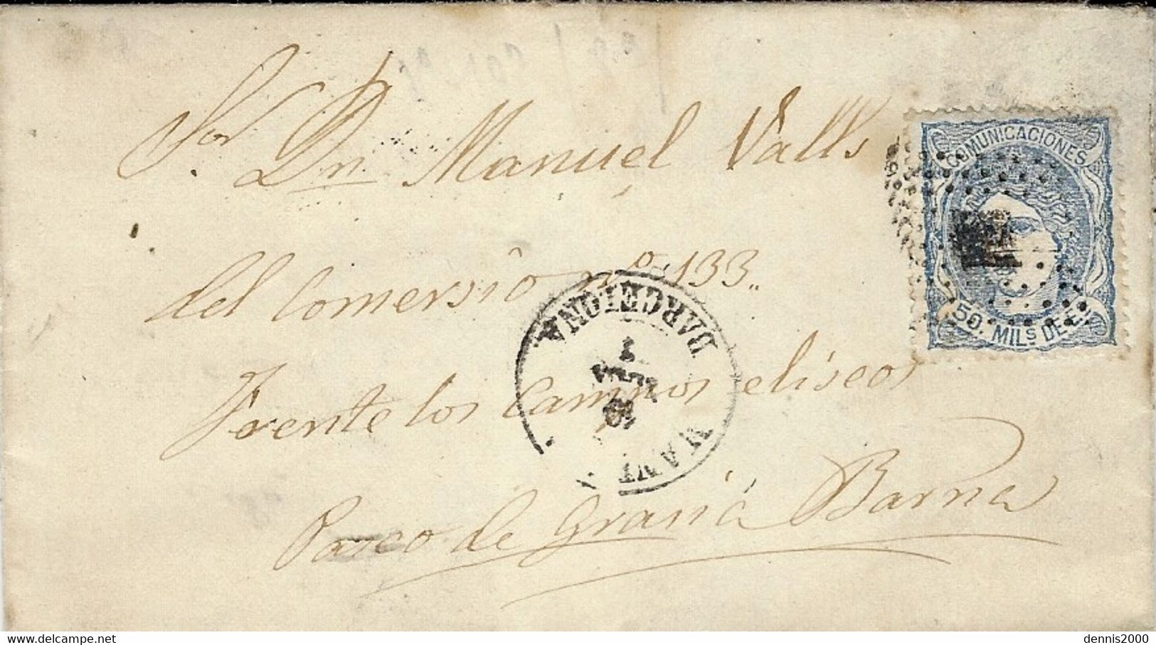 1872 - Lettre De BARCELONA   Affr. 50 M. Y & T N°107 - Other & Unclassified