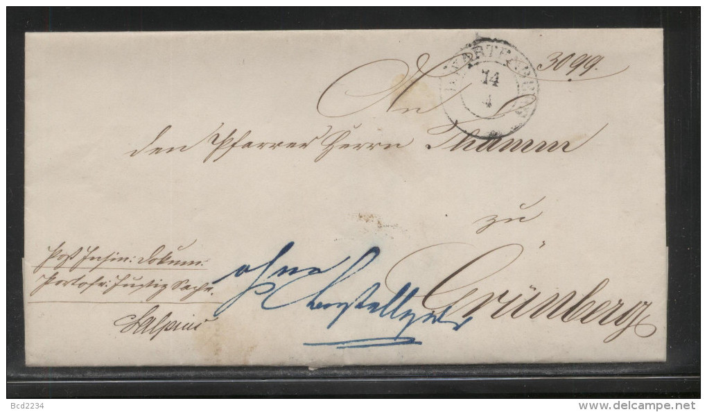 POLAND 1853 PRUSSIAN OCCUPATION ZONE STAMPLESS LETTER WARTENBURG BRASZEWO - ...-1860 Vorphilatelie