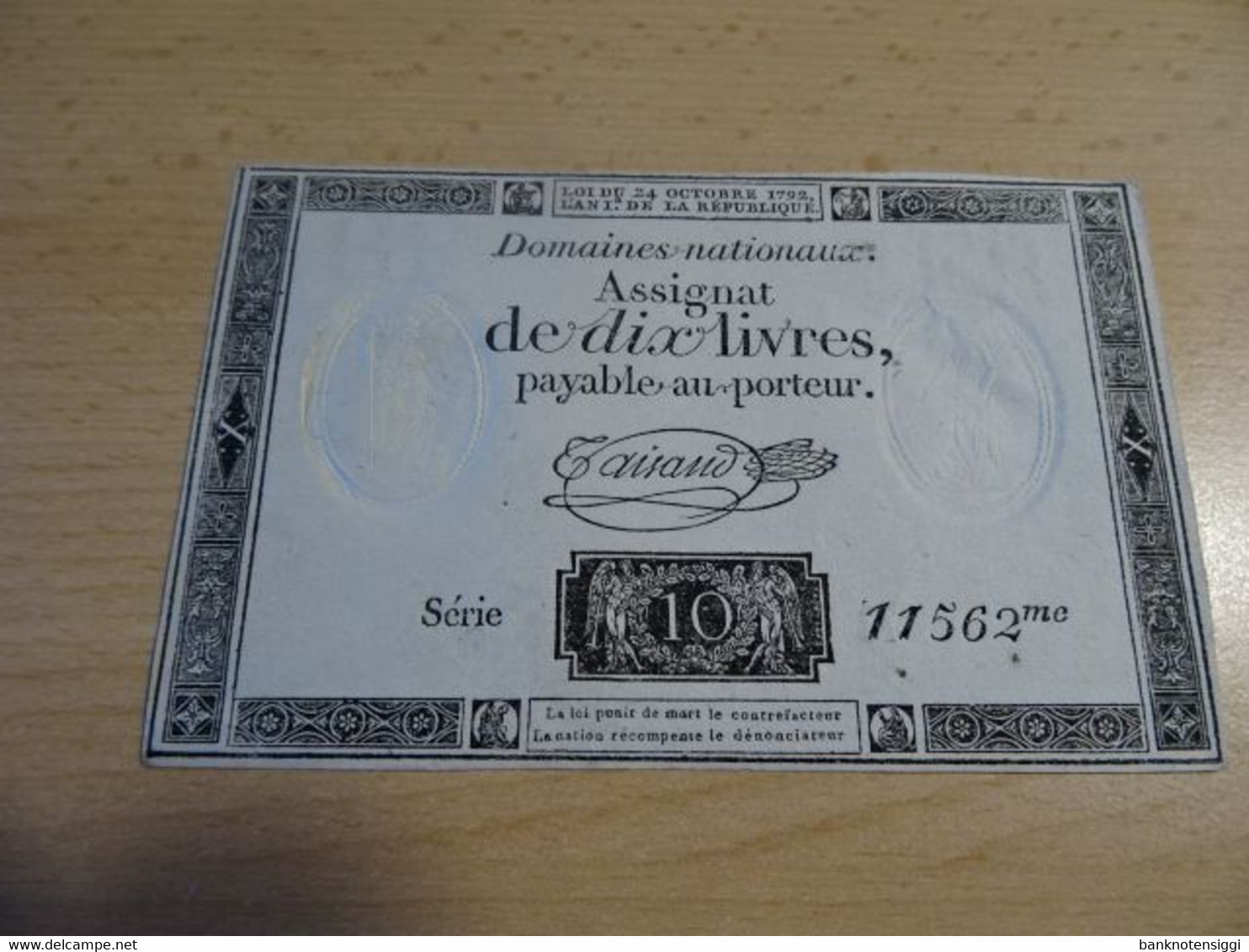 Banknote Frankreich Assignat 10 Livres 1792. - ...-1889 Tijdens De XIXde In Omloop