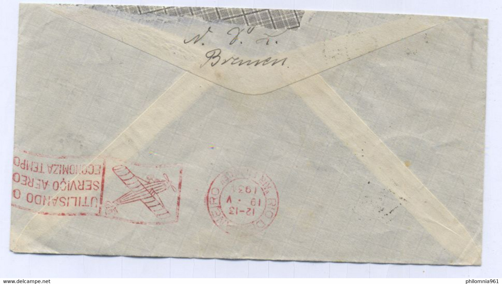 Brazil AIR FRANCE RIO RED PMK AIRMAIL COVER TO Koln Germany 1934 - Airmail (Private Companies)
