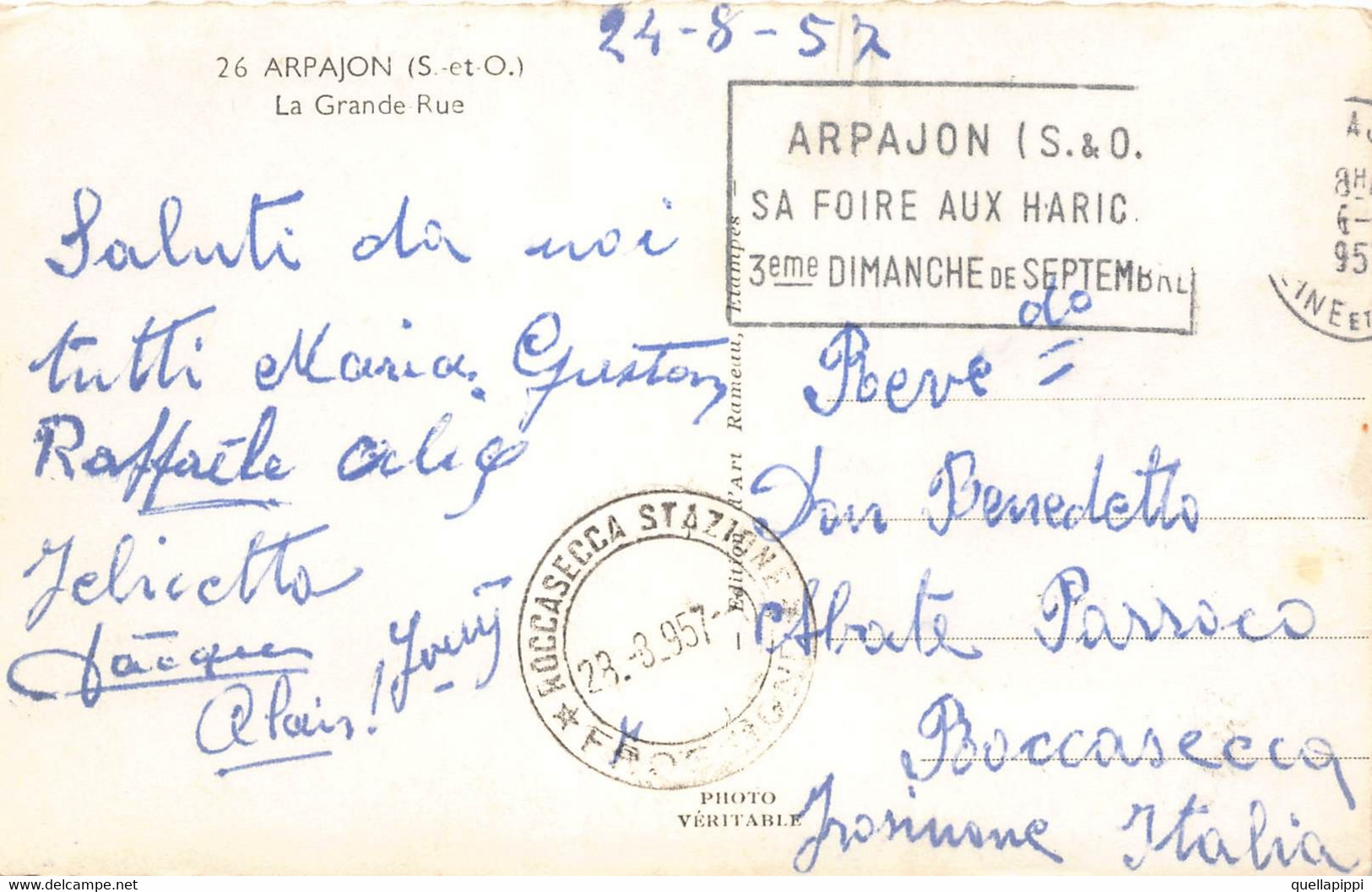 011762 "FRANCIA - ARPAJON - LA GRANDE RUE" ANIMATA, CAFE LE BALTO, VERA FOTO. CART SPED 1957 - Arpajon Sur Cere