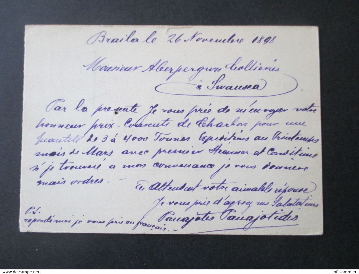 Rumänien 1898 Ganzsache P33 Auslandskarte Stempel Braila Nach Swansea England Gesendet - Covers & Documents
