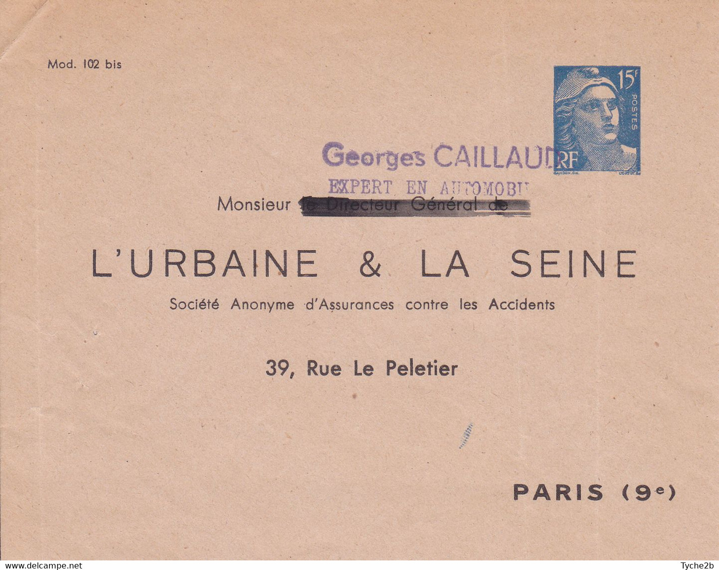 Enveloppe Gandon 15 Fr Bleu N2g2 Neuve Repiquage L'Urbaine Et La Seine - Buste Ristampe (ante 1955)