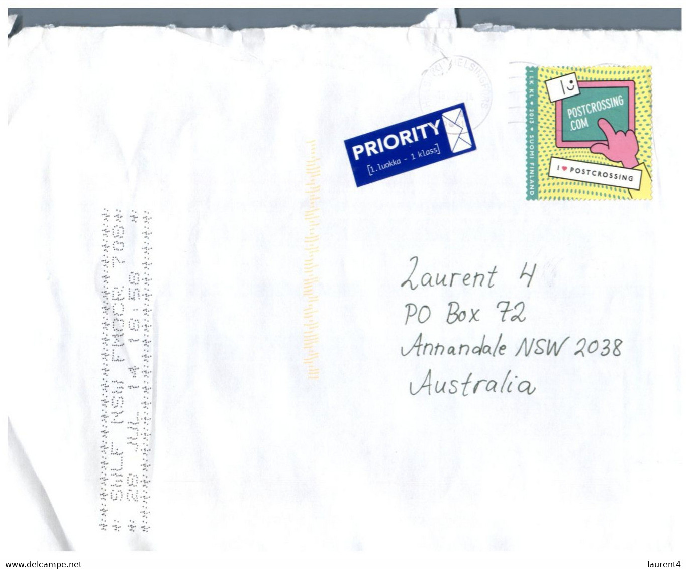 (Y 17 Large) Finland - Cover Posted To Australia (POSTCROSSING Stamp) - Covers & Documents