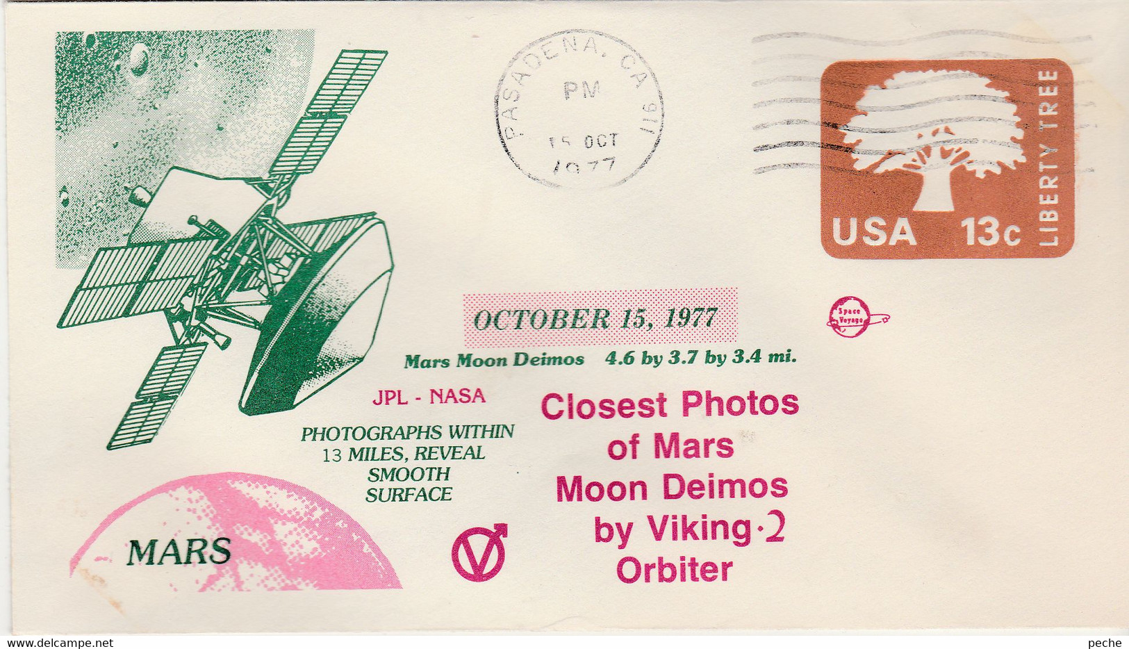 N°945 N -lettre (cover) -Closest Photos Ol Mars Moon Deimos By Viking 2 -entier Postal 1977- - Nordamerika