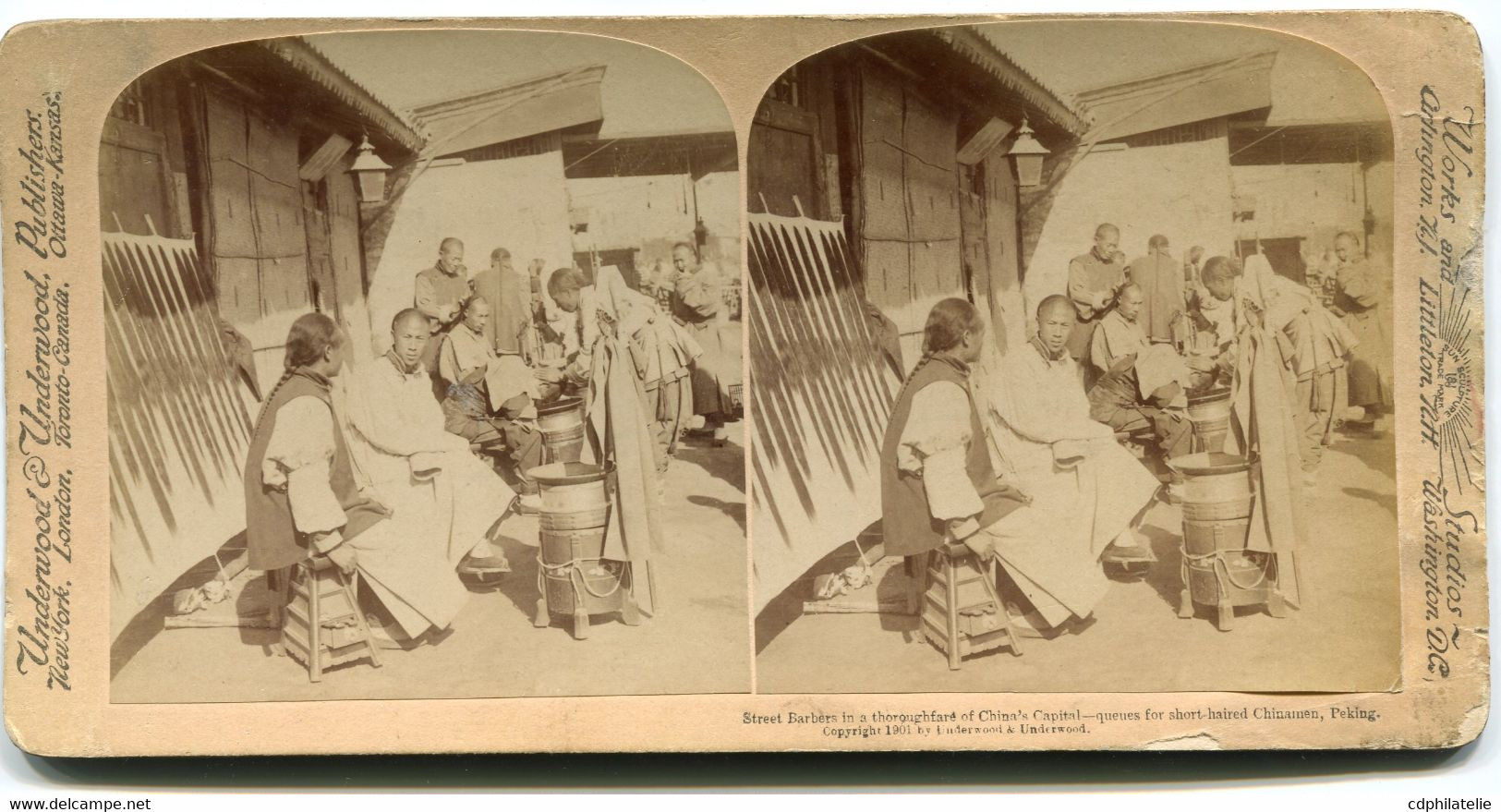 CARTE-PHOTO ?  STREET BARBERS IN A THOROUGHFARE OF CHINA'S CAPITAL - QUEUES FOR SHORT-HAIRED CHINAMEN , PEKING - Covers & Documents