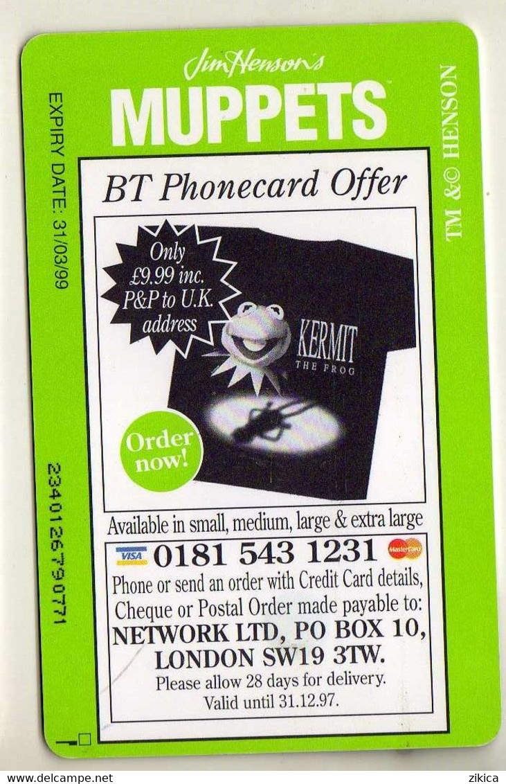 Phonecard - United Kingdom - BT - British Telecom - Special Edition - The Muppet Show,frog,cinema / Film.music - Sonstige & Ohne Zuordnung