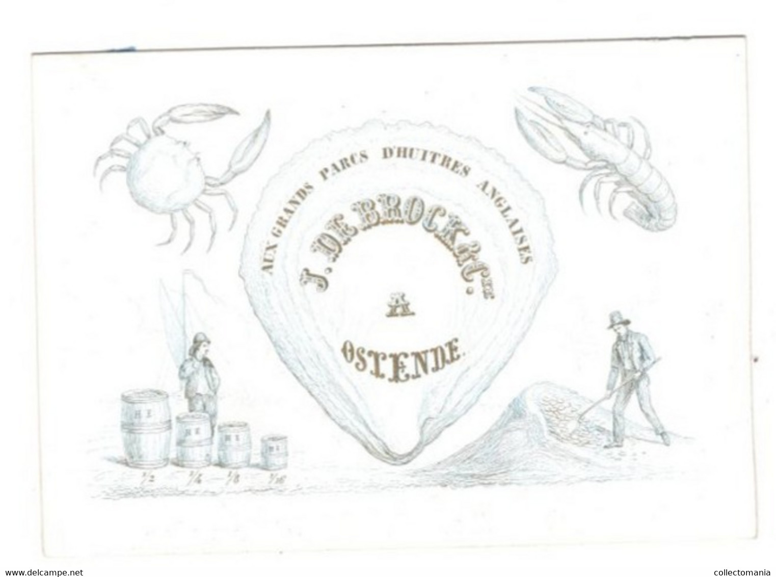 1 Carte Visite Aux Grands Parcs D'Huitres Anglaises J. De Brock & C° à Ostende OESTERS OYSTERS  12 X 8,5 Cm - Porcelaine