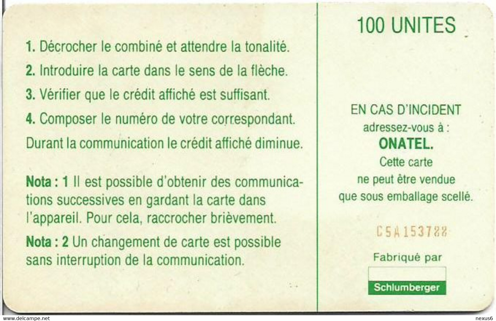 Burkina Faso - Onatel - Logo Green, SC7 ISO, Cn. C5Axxxxxx Red At Right, Glossy Finish, 1994, 100Units, Used - Burkina Faso