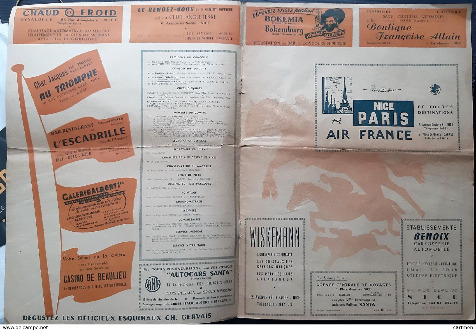 06 NICE HIPPISME CONCOURS INTERNATIONAL 1953 CHEVAUX COURSES PROGRAMME DETAILLE AVEC NOMBREUSES PUBLICITES COMMERCES - Mercadillos