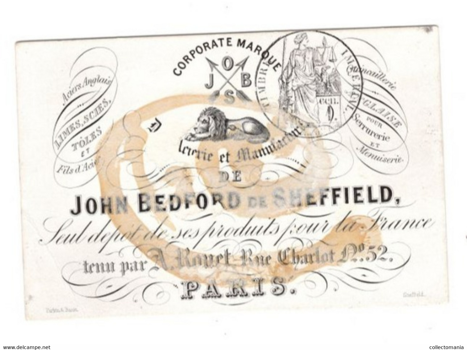 1845 Litho Handpers John Bedford Regent Works Sheffield England FRANCE Quincaillerie Serrurerie Fils D'Acier - Porcelaine