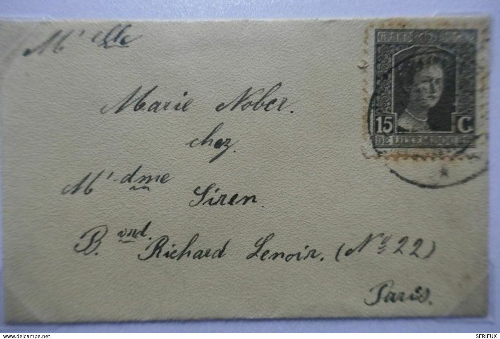 C DUCHé DE LUXEMBOURG PETITE LETTRE 1916 POUR PARIS Rue Richard Lenoir - 1914-24 Marie-Adelaide