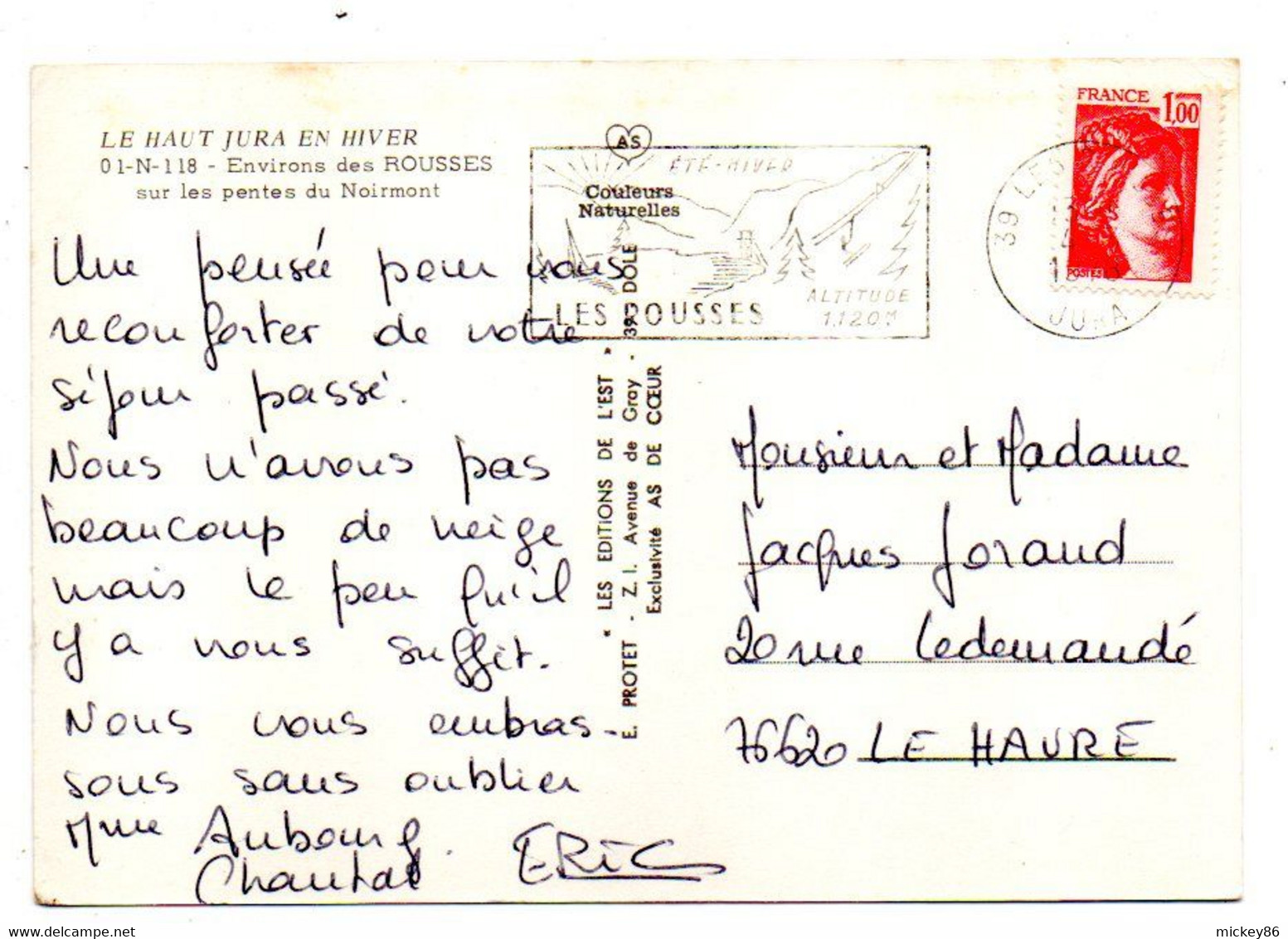 Suisse -- JU -- Près Les Rousses-1978--Sur Les Pentes Du NOIRMONT  1570m ( Animée,ski ).cachet Les Rousses-39..à  Saisir - Le Noirmont