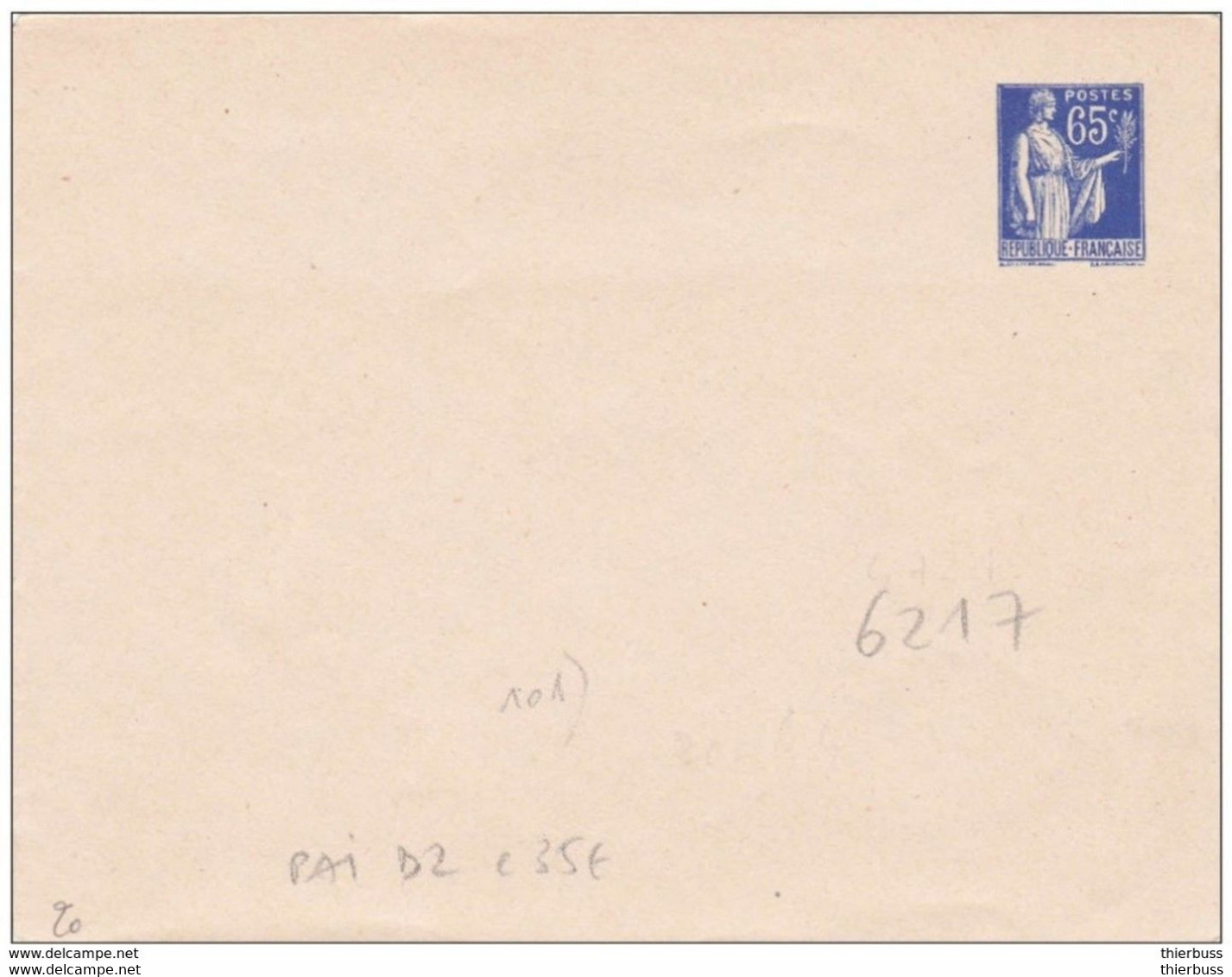 Type Paix 65ct Bleu Enveloppe Neuve - Standard Covers & Stamped On Demand (before 1995)