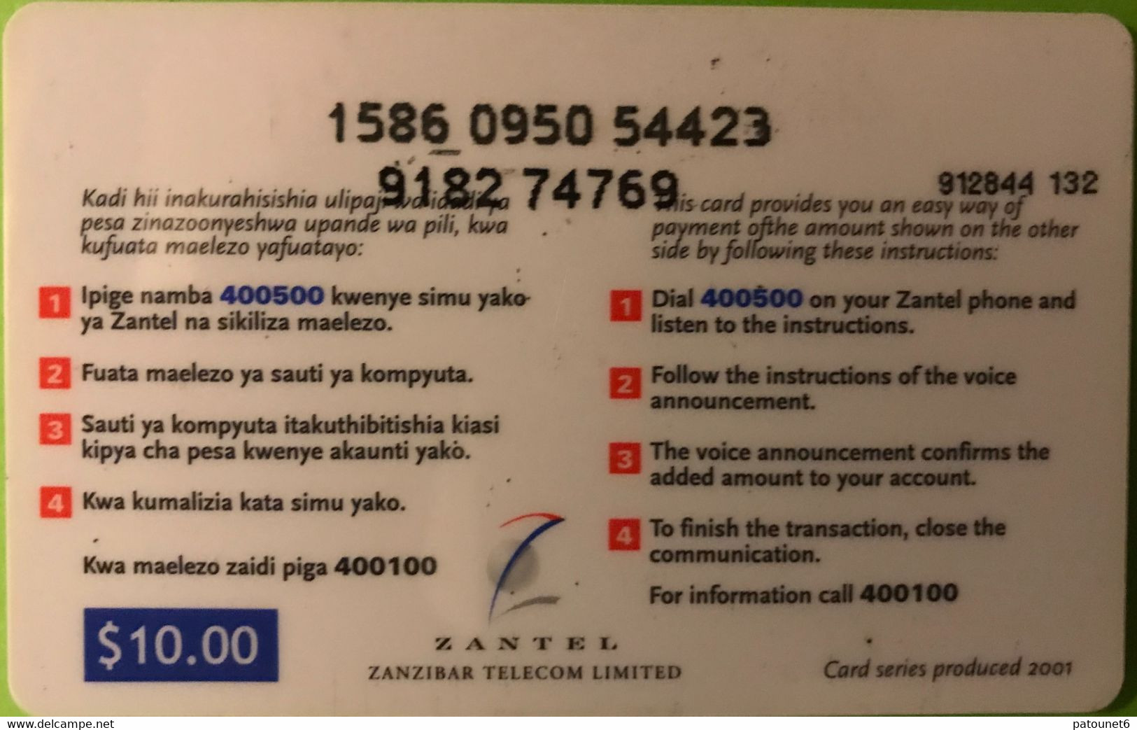 TANZANIE  -  ZANZIBAR  -  Zantel  -  Glossy  -  $ 10 - Tanzanie