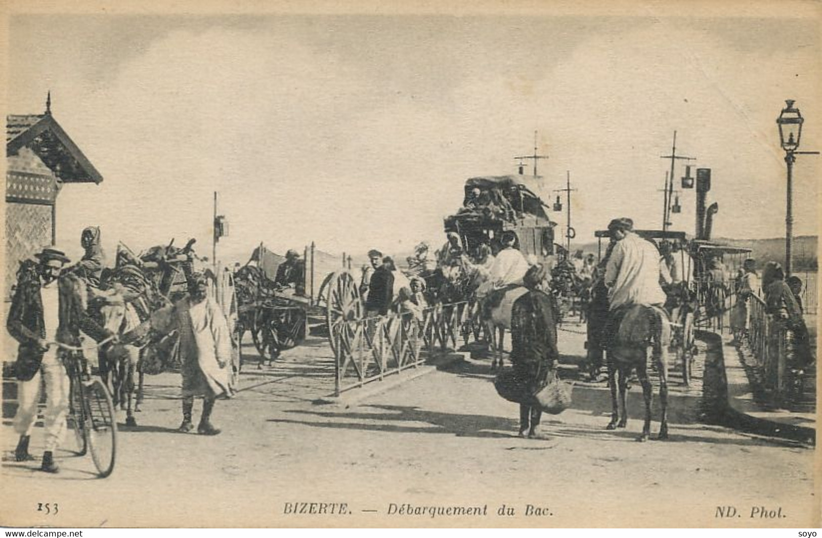 Attelage Diligence Ferry Boat Floating Bridge Bizerte Debarquement Tunisie  Ferry. Bac - Taxis & Cabs