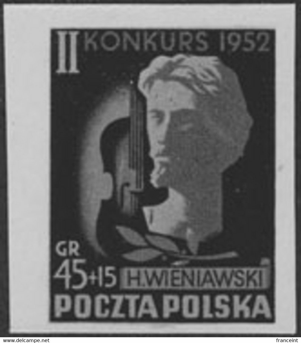 POLAND (1952) Henryk Wienawski. Violin. Black Print. Scott No B98, Yvert No 688. - Probe- Und Nachdrucke