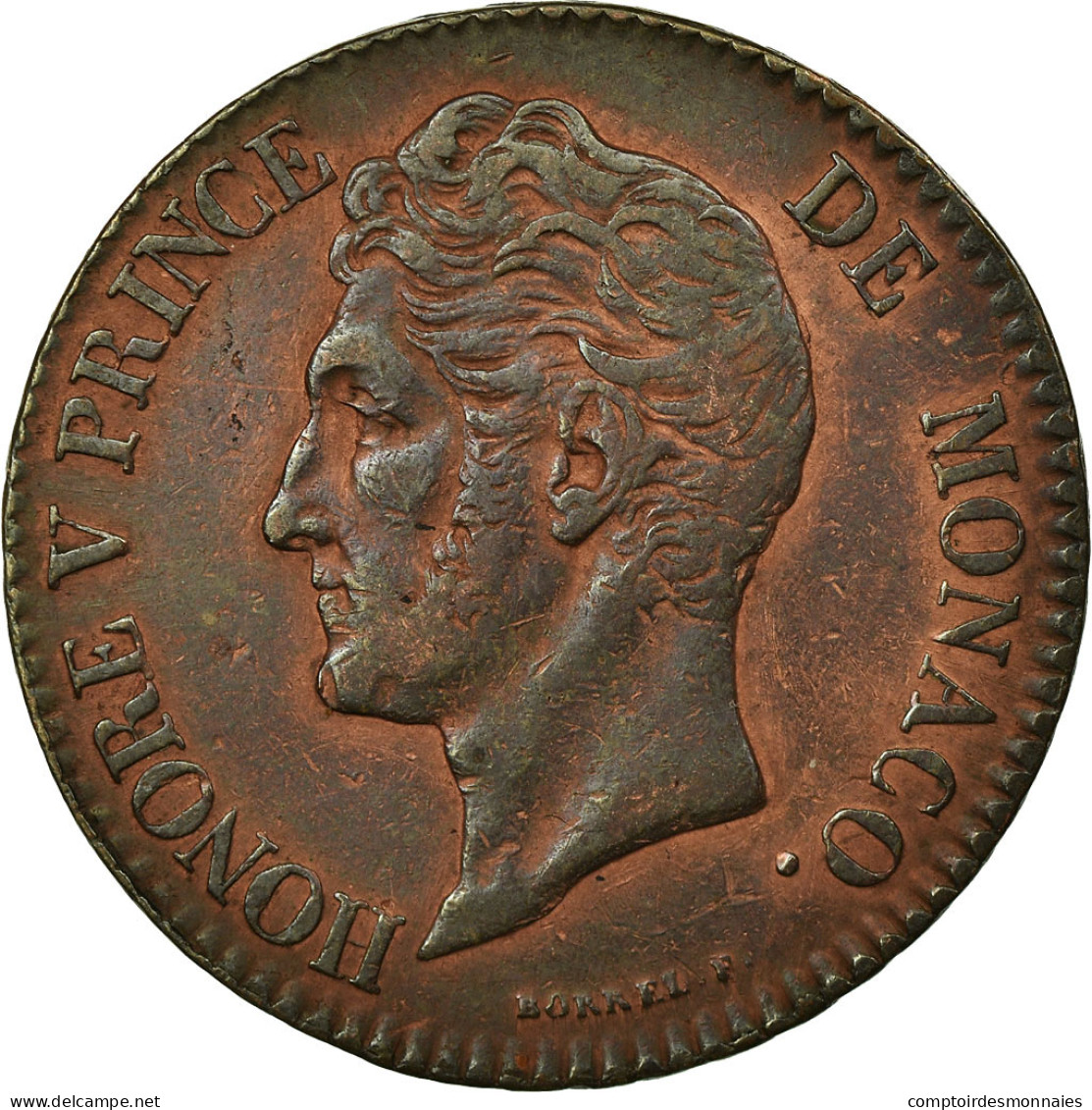 Monnaie, Monaco, Honore V, 5 Centimes, Cinq, 1837, Monaco, TTB, Cuivre - Charles III.