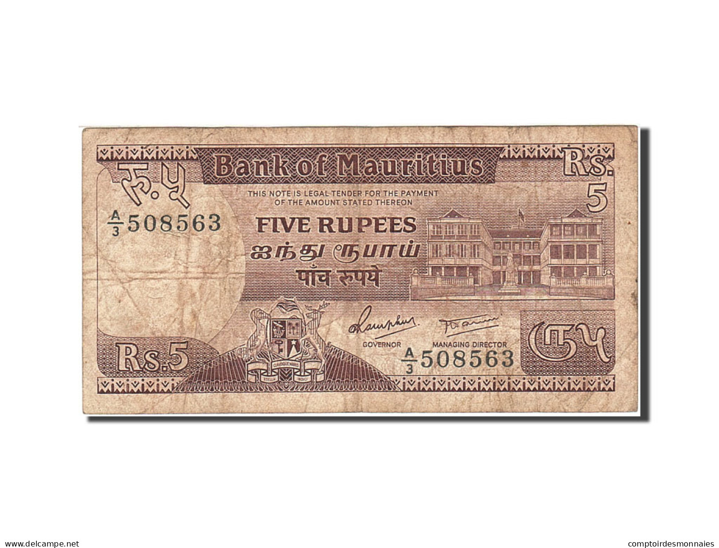 Billet, Mauritius, 5 Rupees, 1985-1991, Undated (1985), KM:34, TB - Mauritius