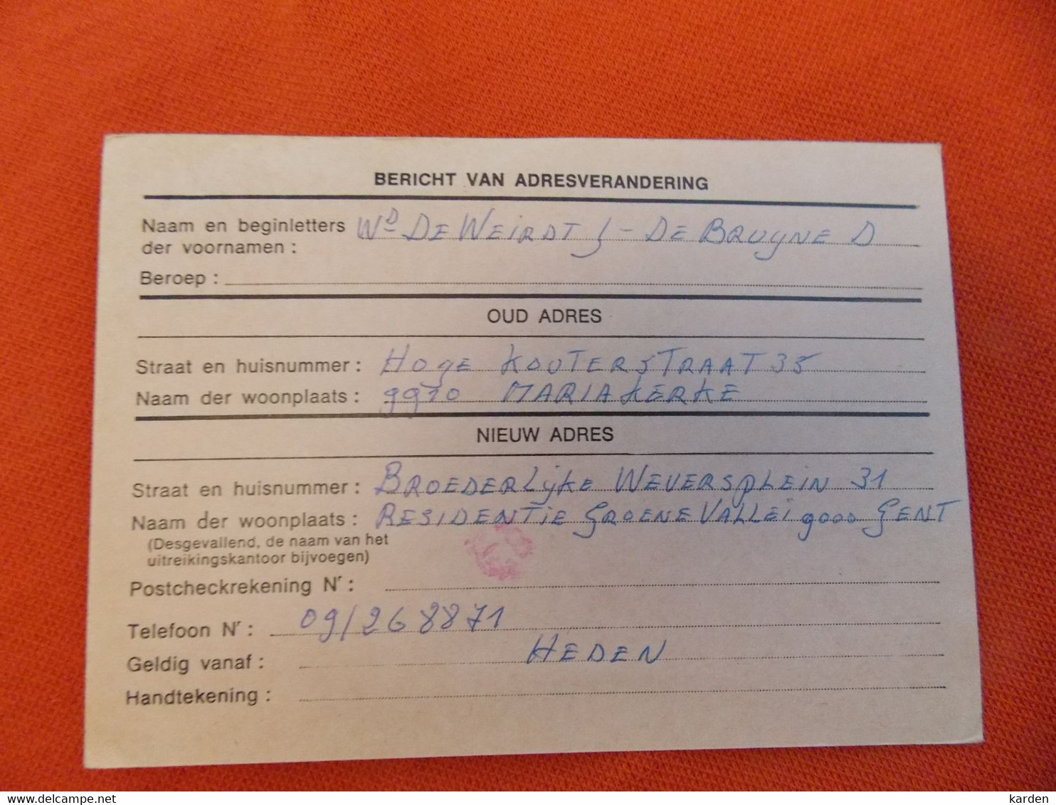 België 1979 Adreswijziging Verstuurd Uit Gent - Avis Changement Adresse