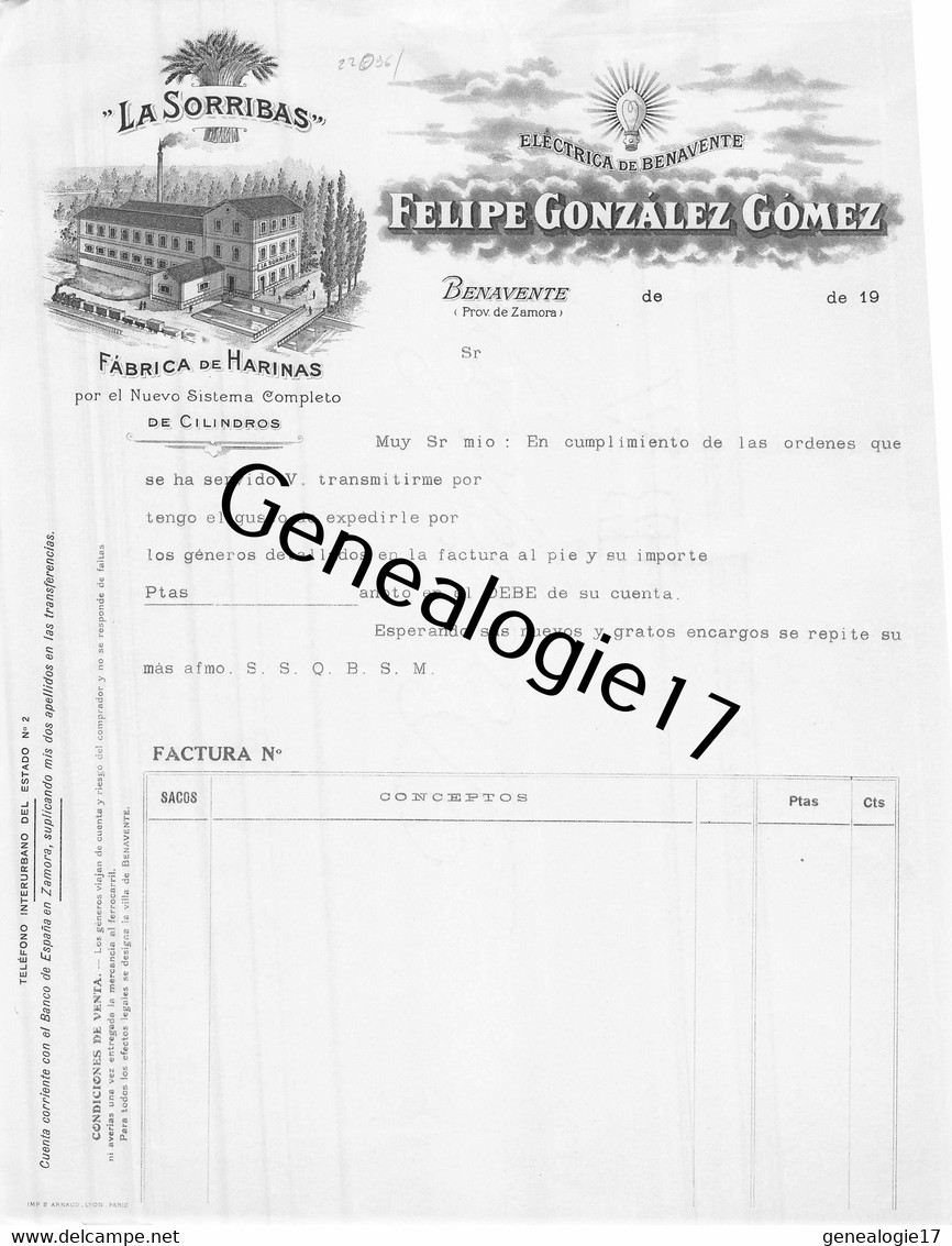 96 2821 ESPAGNE SPAIN BENAVENTE ZAMORA Fabrica De Harinas FELIPE GONZALEZ GOMEZ MARQUE La Rorribas - Spanje