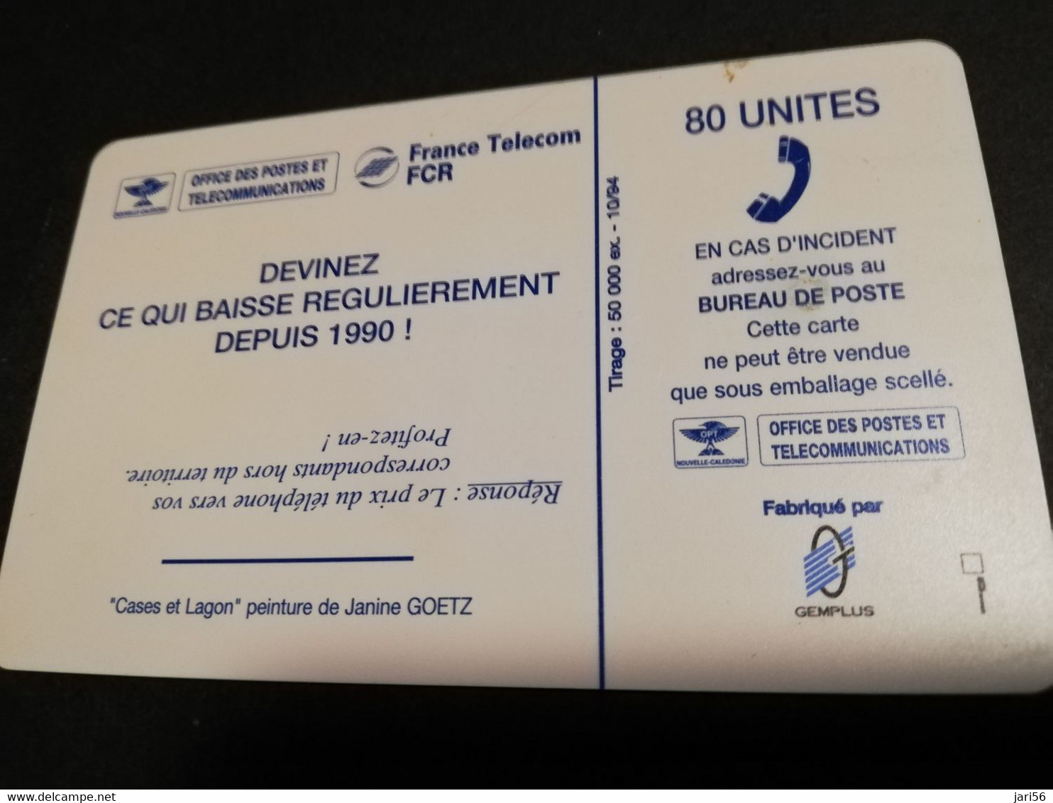 NOUVELLE CALEDONIA  CHIP CARD 80 UNITS  DEVINEZ CE QUI BAISSE REGULIEREMENT DEPUIS 1990    ** 4171 ** - Neukaledonien