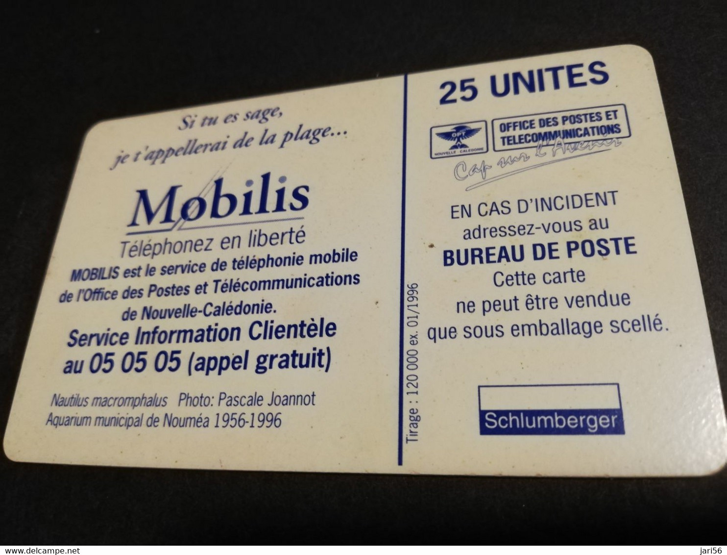 NOUVELLE CALEDONIA  CHIP CARD 25  UNITS  MOBILIS  UNDER SEA LIFE , NO IMPRINT NR      ** 4176 ** - Nieuw-Caledonië