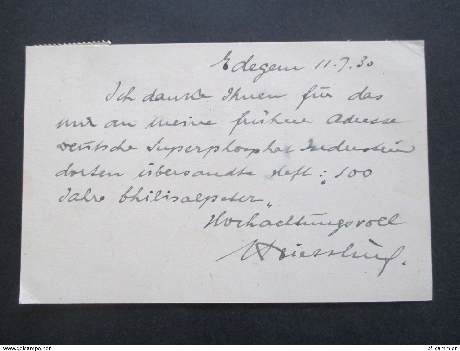 Belgien 1930 PK Firmenkarte H. Kiesslaing Edeghem Lez Anvers An Das Komitee Für Chilisalpeter In Berlin Michel Nr. 285 - Covers & Documents