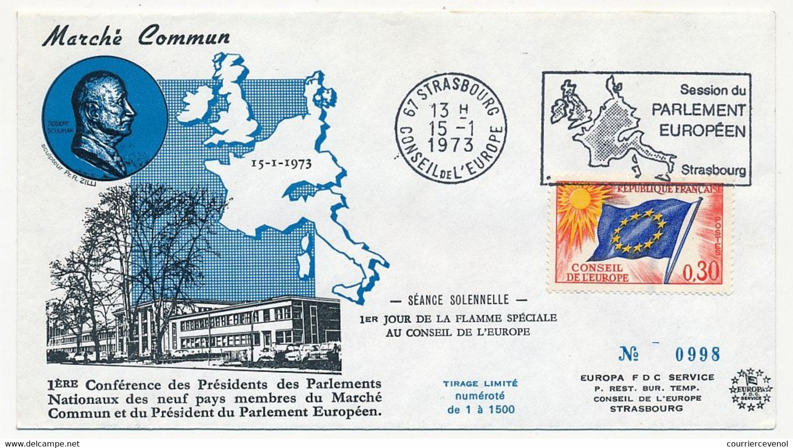 FRANCE - Env Affr 0,30 Drapeau - OMEC Strasbourg Conseil De L'Europe 15/1/1973 - Session Du Parlement Européen - Covers & Documents