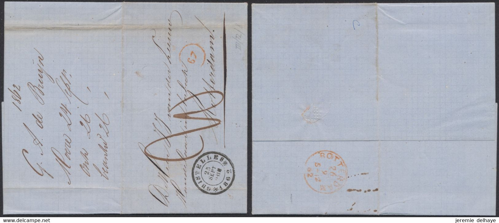 LAC Non Affranchie Datée De Moere (1862) + Obl De Distribution çàd Ghistelles Et Port "20" > Rotterdam. - Rural Post