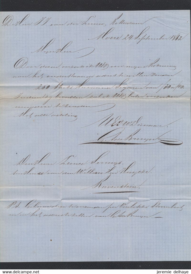 LAC Non Affranchie Datée De Moere (1862) + Obl De Distribution çàd Ghistelles Et Port "20" > Rotterdam. - Posta Rurale