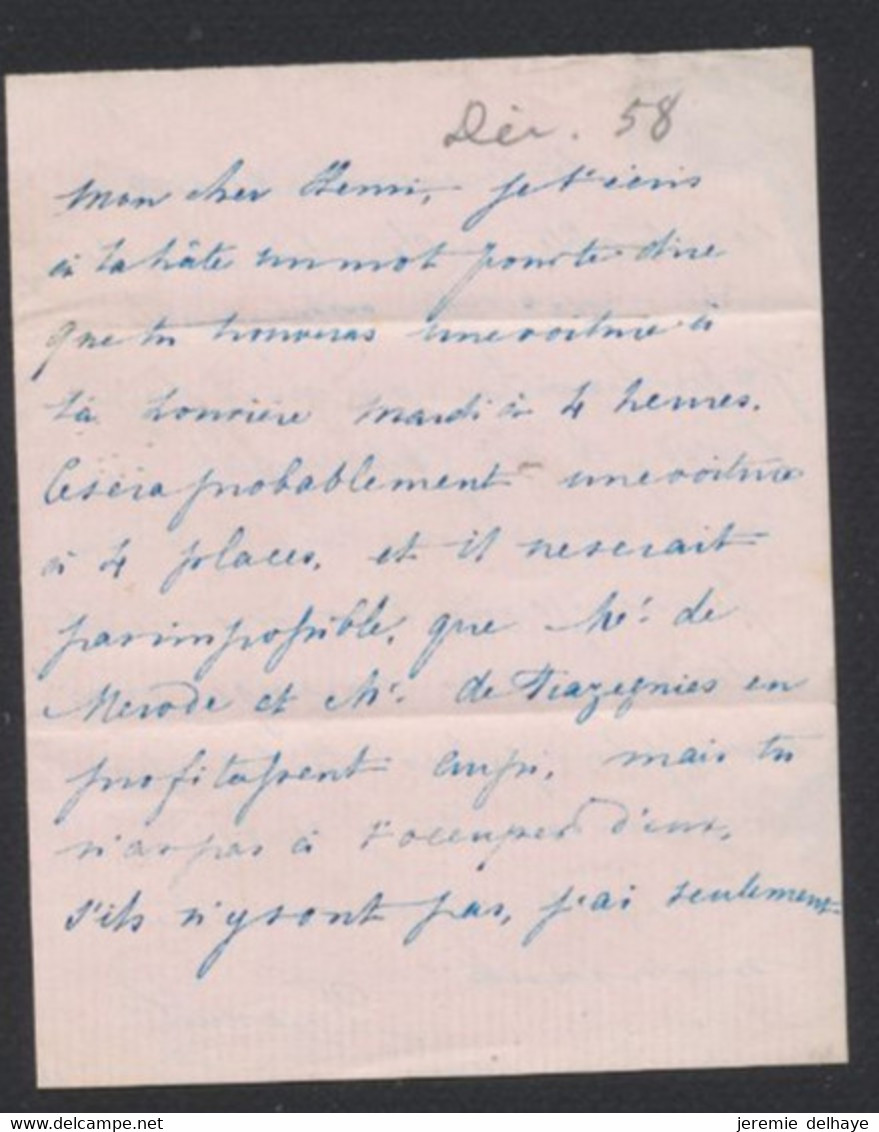 Petite LAC Non Affranchie (1858) + Obl De Distribution çàd "Le-Roeulx" Et Port 3 Décimes > Comte... A Louvain - Posta Rurale