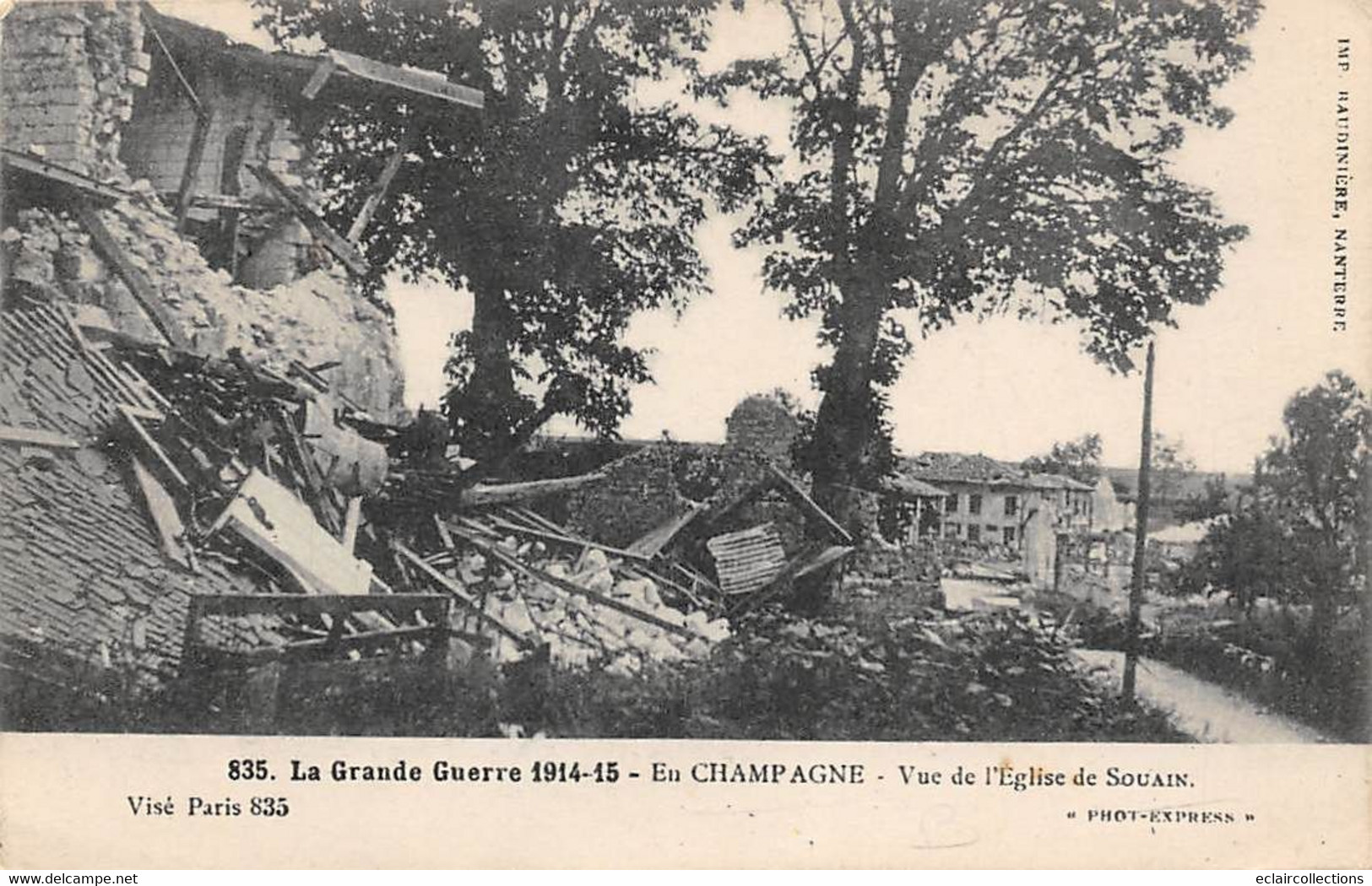 Souain         51        Guerre 14/18.    Vue De L'église Et Village  Bombardé       (voir Scan) - Souain-Perthes-lès-Hurlus