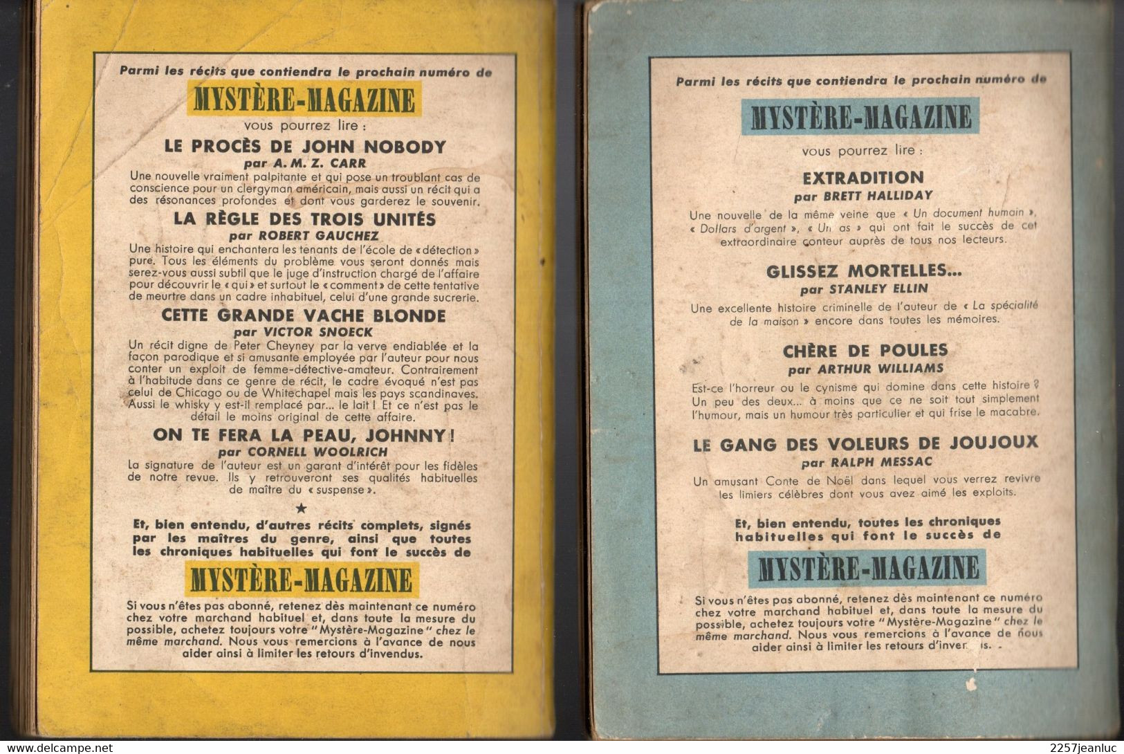 Lot 3 Livres  Mystère Magazine  N: 43- 53 & 58 - De Ellery Queen - Années 1951 Et 1952 - Jacquier, Ed.