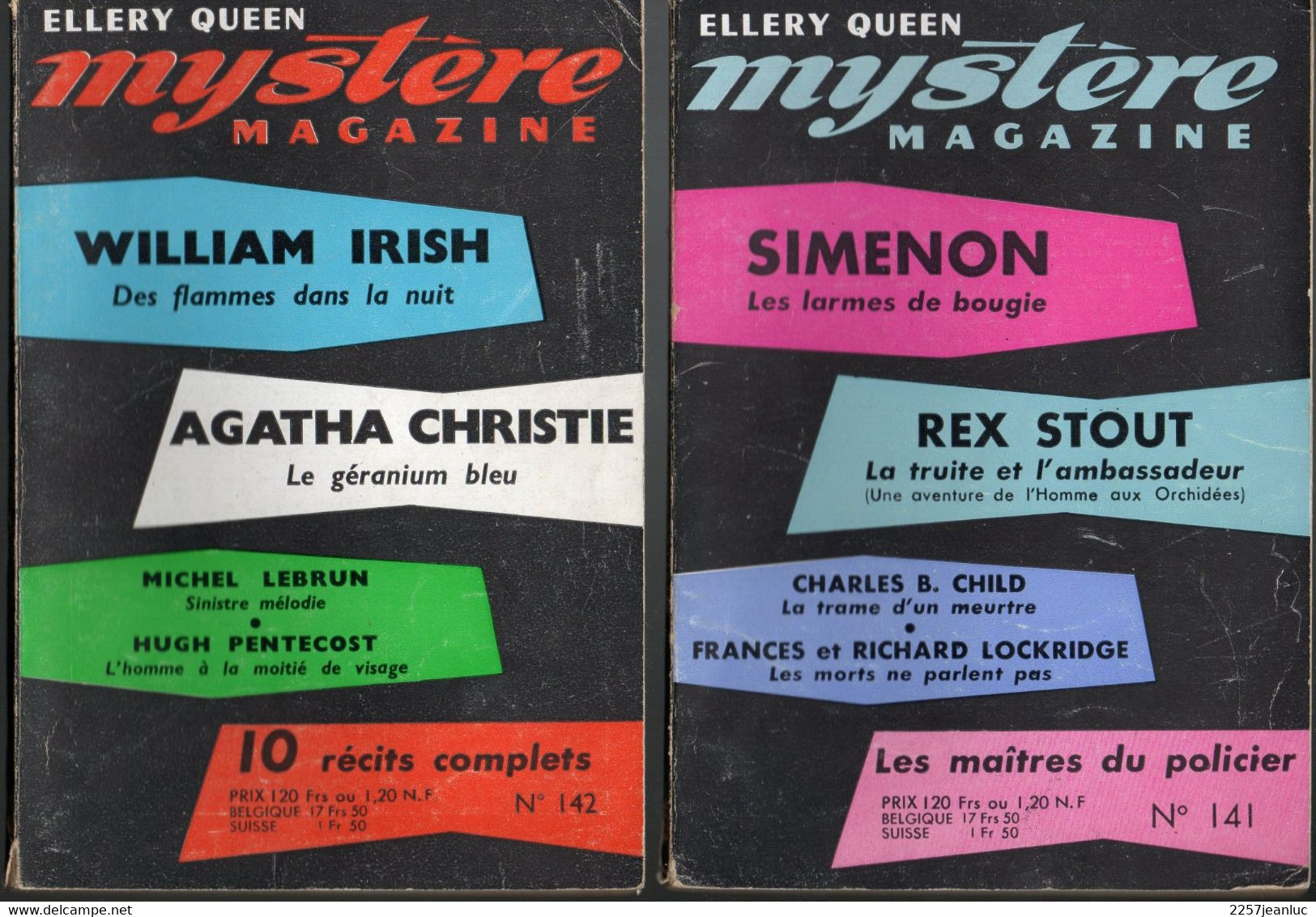Lot 2 Livres  Mystère Magazine  N: 1410 & 142 - De Ellery Queen - Années 1959 - Jacquier, Ed.