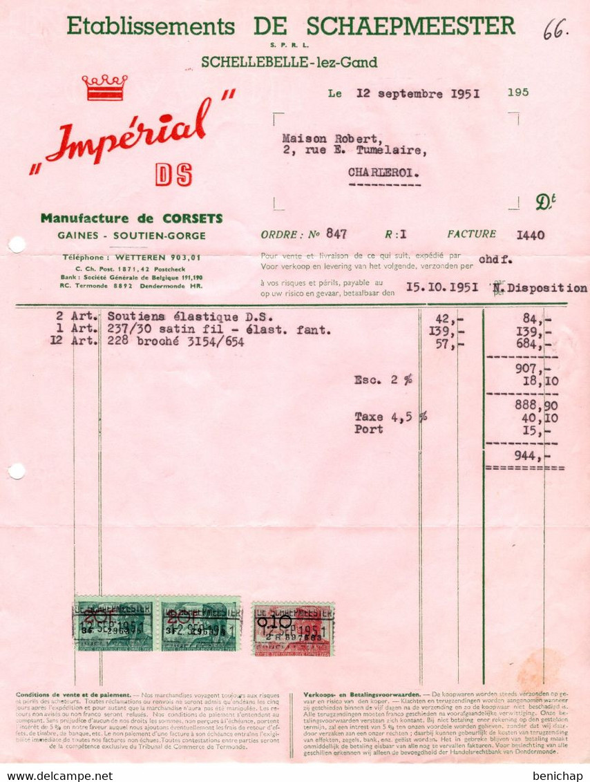 Impérial DS - Manufacture De Corsets -Gaines-Soutien-Gorge - Etablissements De Schaepmeester-Schellebelle-Lez-Gand 1951. - Textile & Clothing