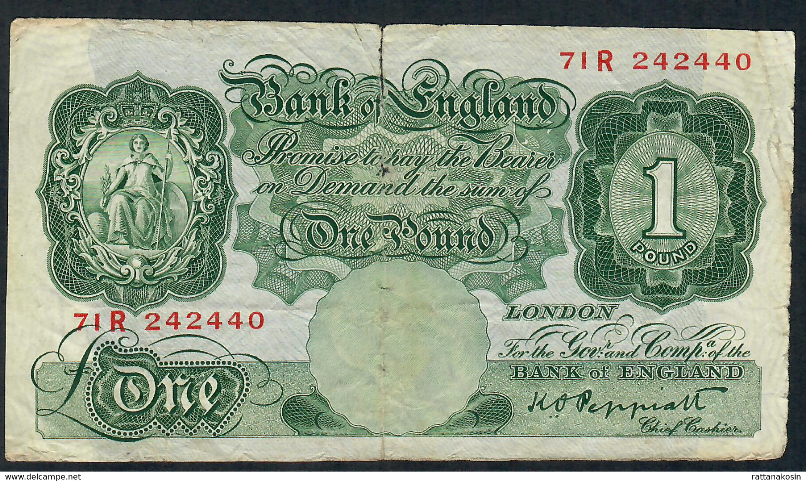 GREAT BRITAIN P369 1 POUND 1948  #71R Signature Peppiatt    VG - 1 Pound