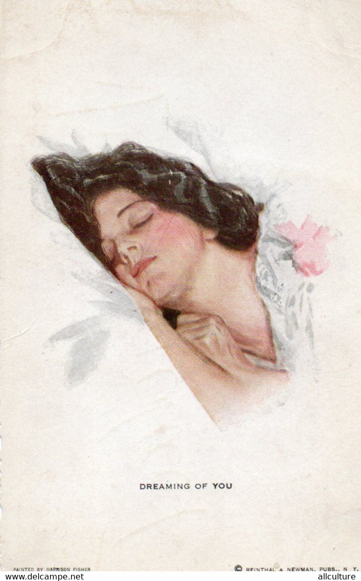 A22 -ARTIST SIGNED ILLUSTRATOR " DREAMING OF YOU " HARRISON FISHER POSTCARD UNUSED - Fisher, Harrison