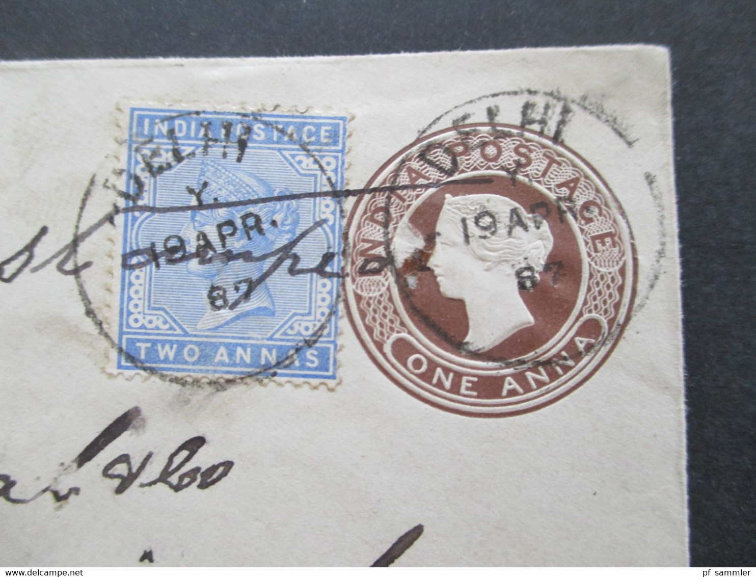 GB Kolonie Indien 1887 GA Umschlag Mit Zusatzfrankatur Delhi Via Brindisi - Weissenburg In Bayern Sea Post Office Stempe - 1858-79 Kolonie Van De Kroon