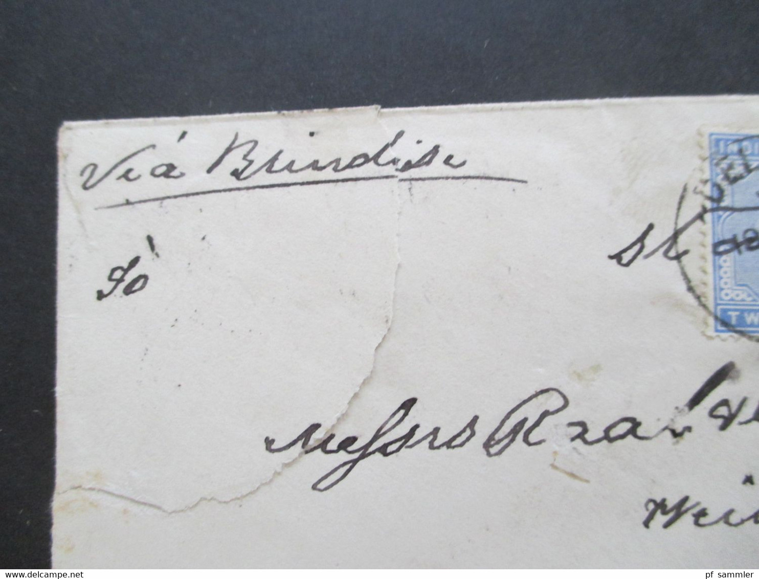 GB Kolonie Indien 1887 GA Umschlag Mit Zusatzfrankatur Delhi Via Brindisi - Weissenburg In Bayern Sea Post Office Stempe - 1858-79 Compagnie Des Indes & Gouvernement De La Reine