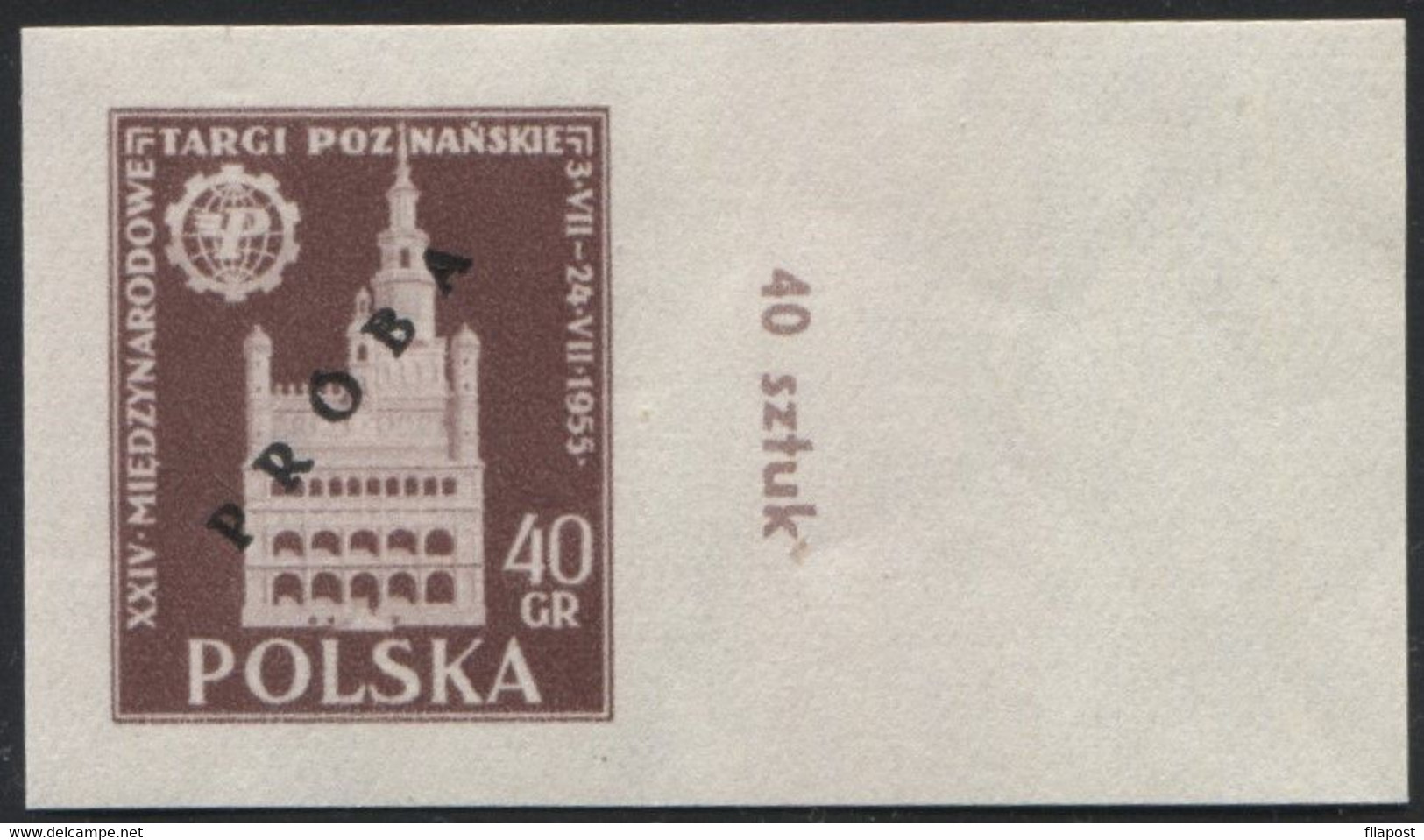 1955 Poland, Mi 915/916 Proof Of Colour, Guarantee Korszeń, City Hall Architecture Poznań International Fair MNH** P30 - Probe- Und Nachdrucke