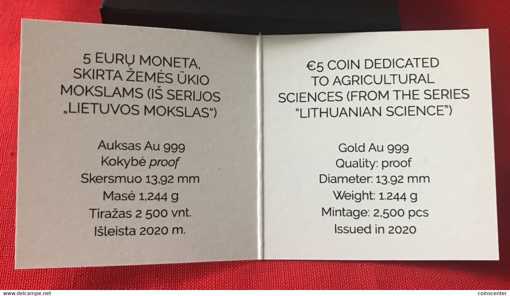 Lithuania 5 Euro 2020 "Lithuanian Science - Agricultural Sciences" AU Gold PROOF - Lituanie