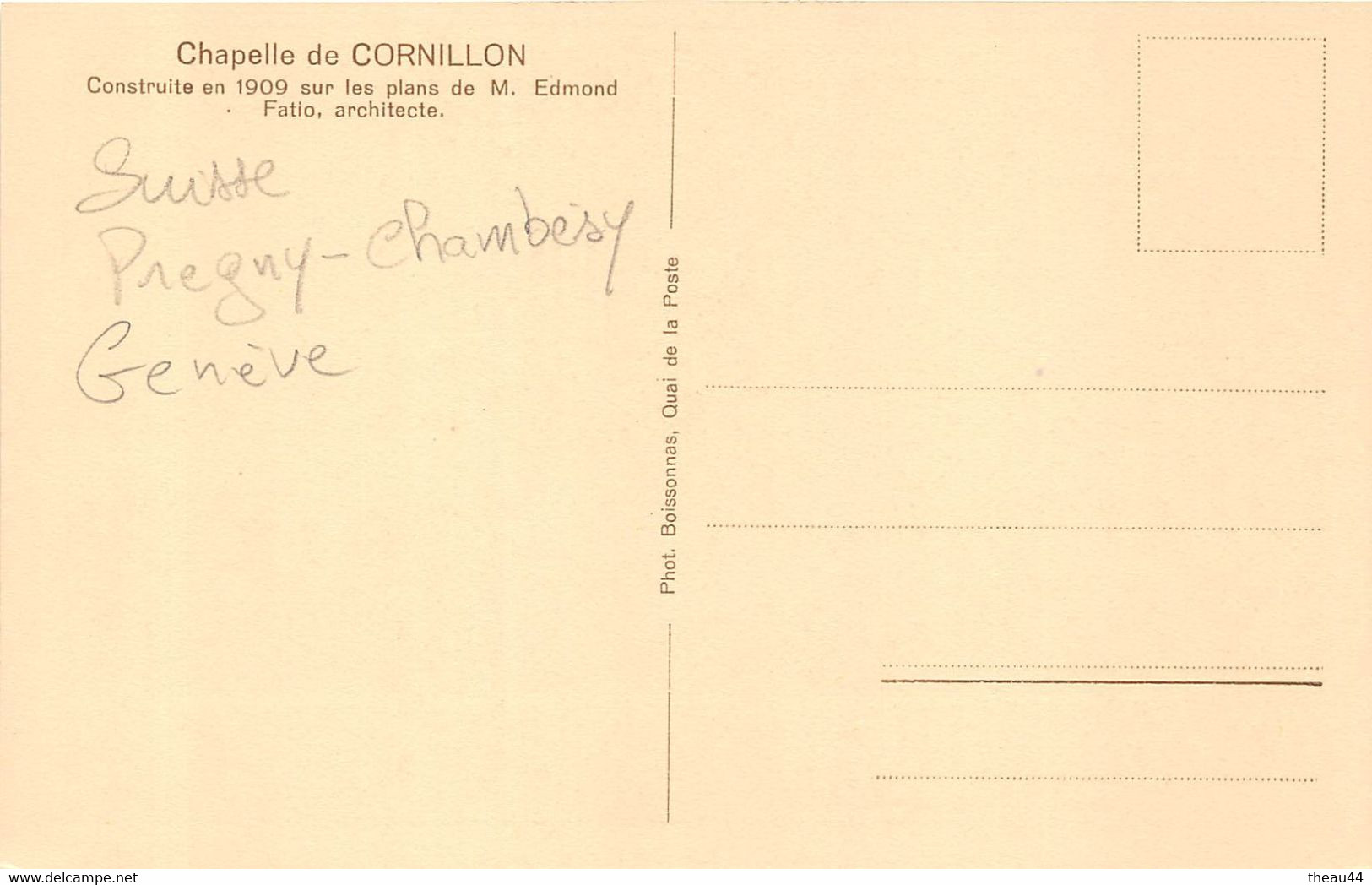 ¤¤  -  SUISSE   -   CORNILLON   -  PREGNY-CHAMBESY -   La Chapelle Construite En 1909   -   ¤¤ - Pregny-Chambésy