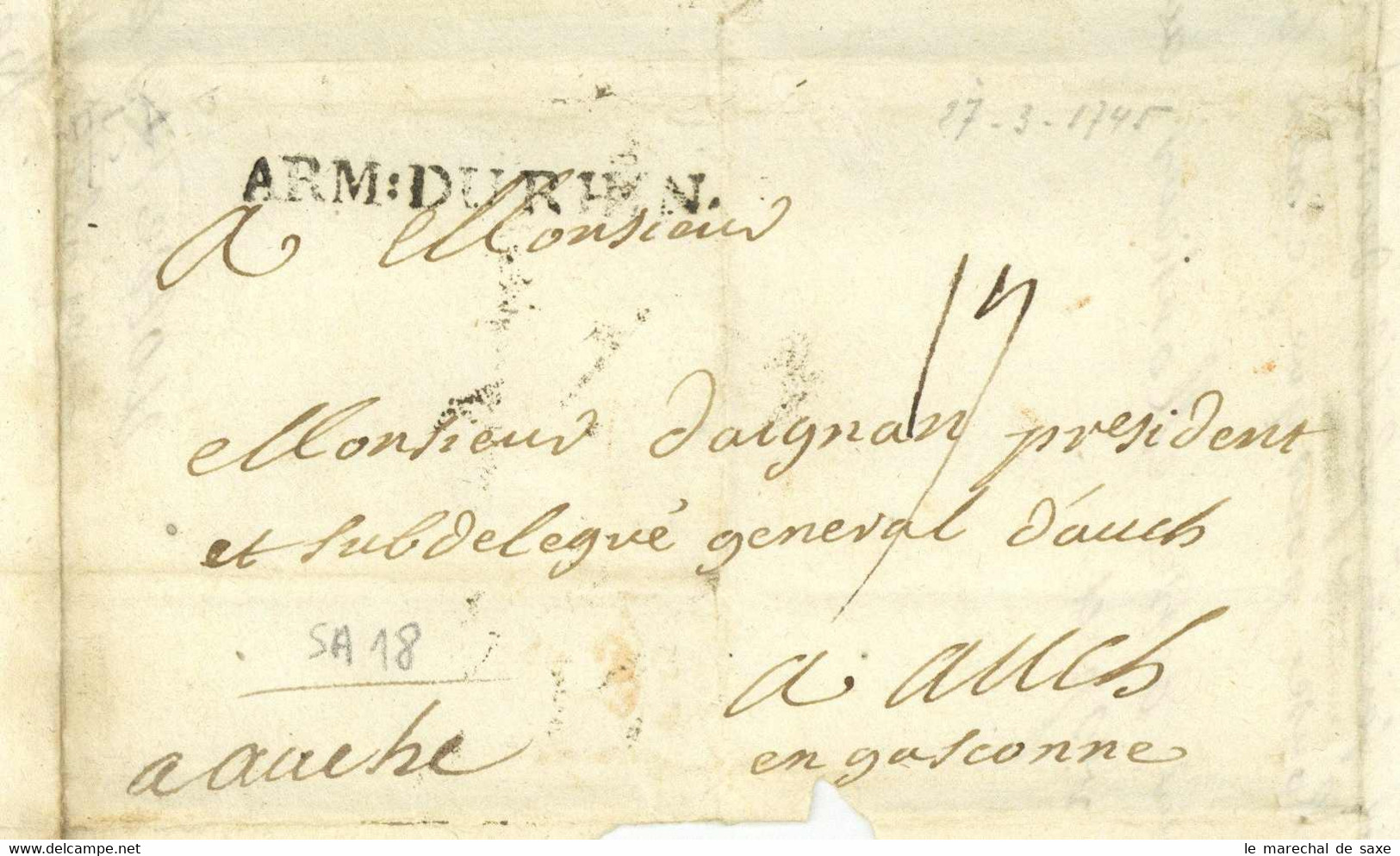 ARM: DU RHIN 1745 Neu-Anspach Hessen Taunus Erbfolgekrieg Marque D'armee Feldpostbrief Österreichischer - Army Postmarks (before 1900)