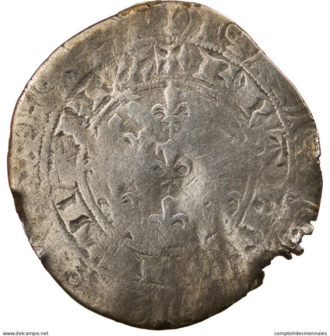Monnaie, France, Jean II Le Bon, Gros Blanc Aux Fleurs De Lis, B+, Billon - 1350-1364 John II The Good